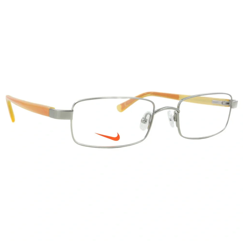 NWT Nike 5550 Silver/Orange Rectangle 49mm Eyeglasses